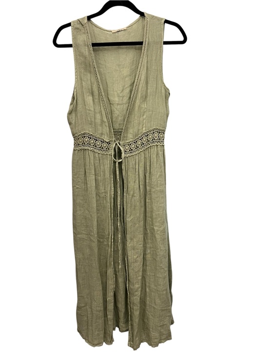 Francesca Bettini Other - Francesca Bettina  100% linen sage long sleeveless duster with lace detail & tie